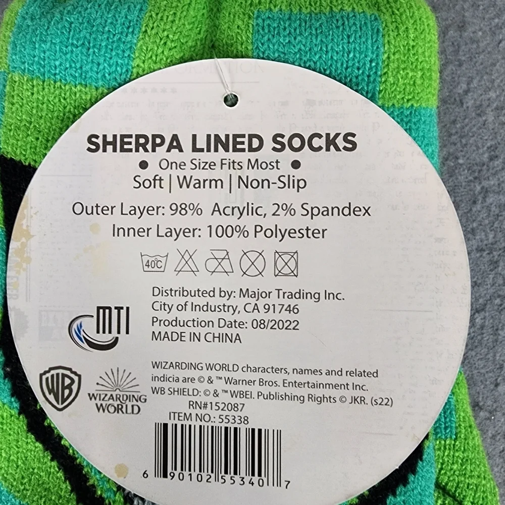 Harry Potter Cozy Green Checkered Socks with White Sherpa Cuff Unisex OS